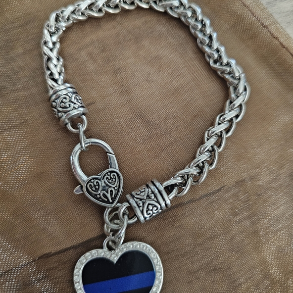 Silver Bracelet with Heart Charm and Blue Accents - Picture 3 of 3